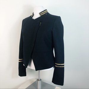H&M Military Style Crop Jacket Wool Navy Gold Coat